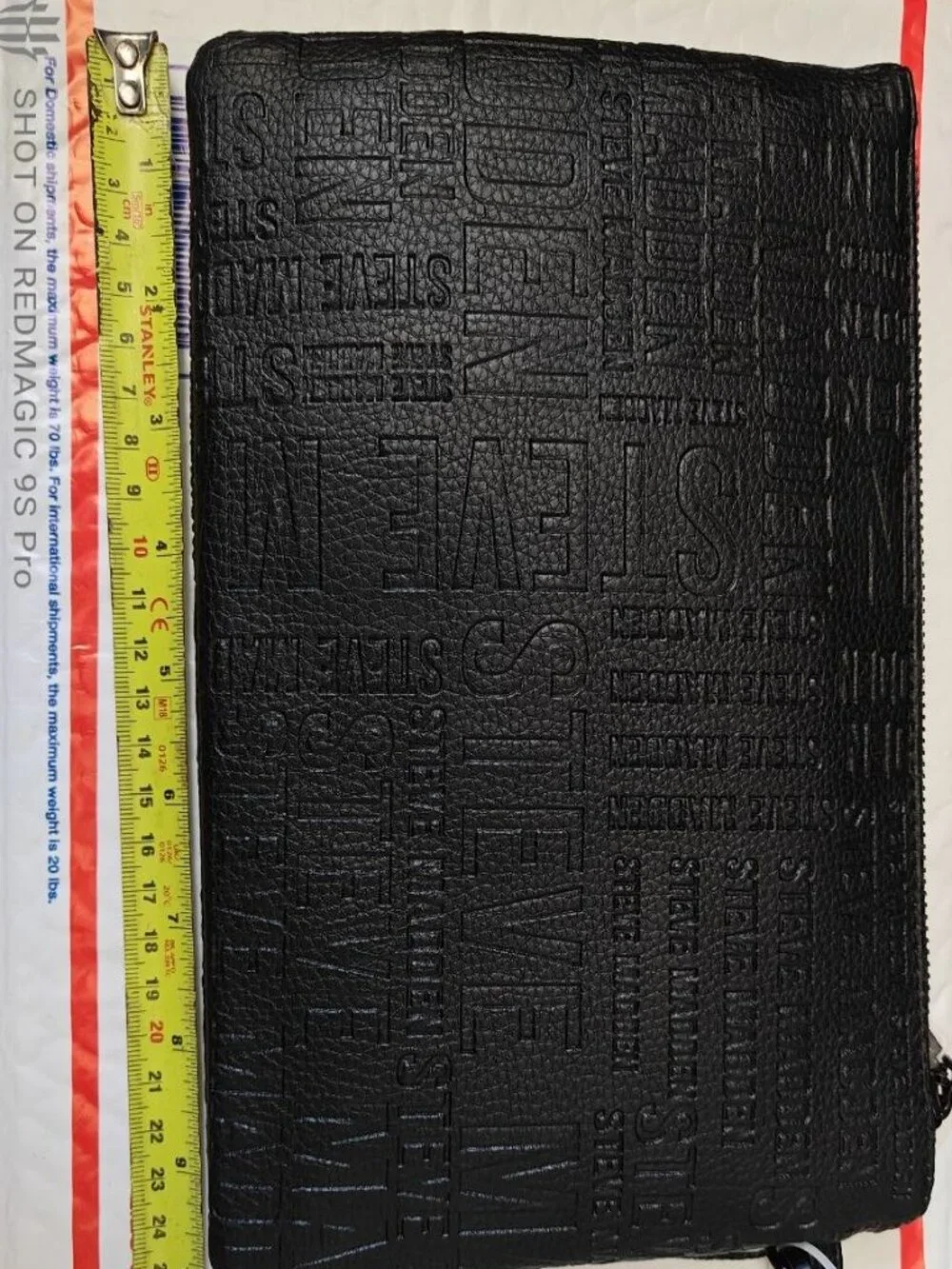 Steve Madden Black Embossed Logo Large Wristlet Clutch Bag - NWT